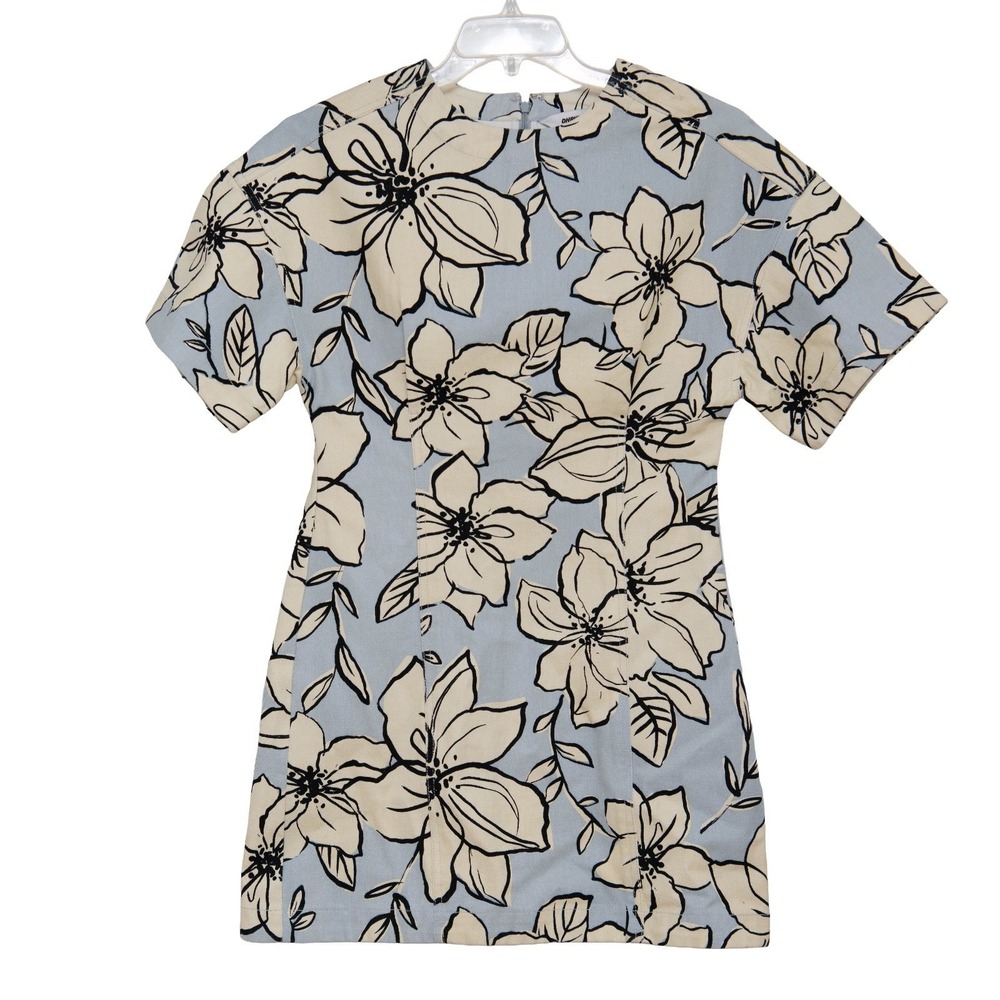 Anthropologie Mod Denim Dress Sz S Bold Black White Floral Print Chic Designer - Picture 5 of 5